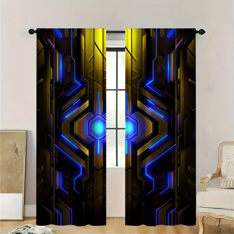 2pcs Geometric Tech Curtains w - مراجعة Office Tech Decor وسعره