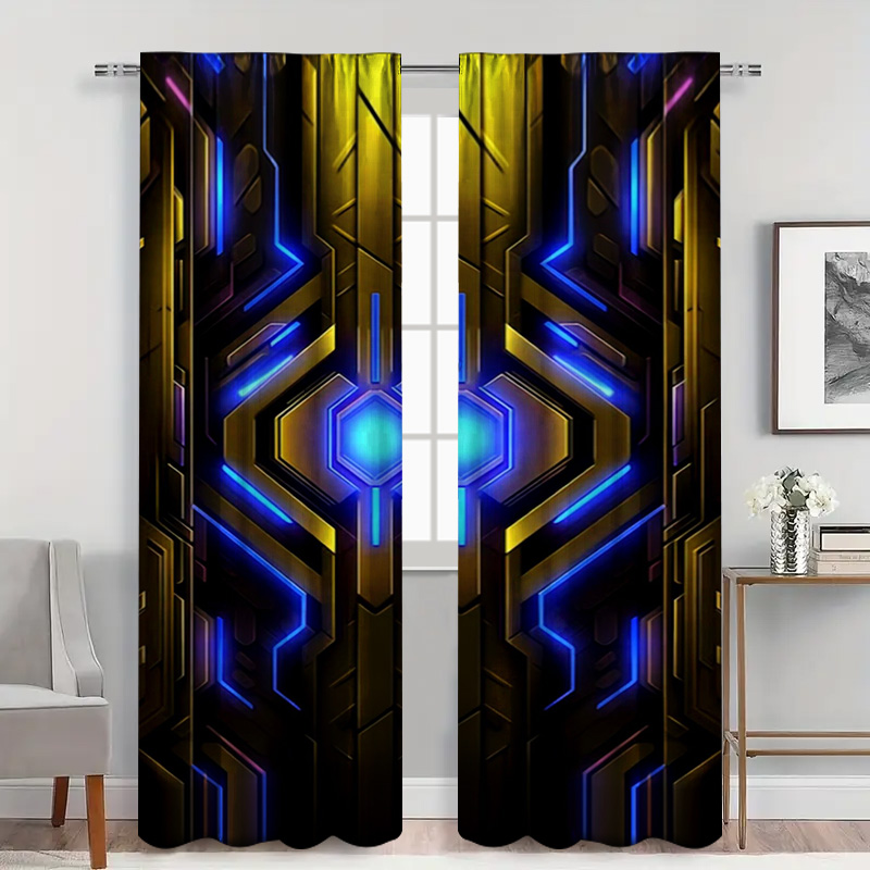 2pcs Geometric Tech Curtains w - مراجعة Office Tech Decor وسعره