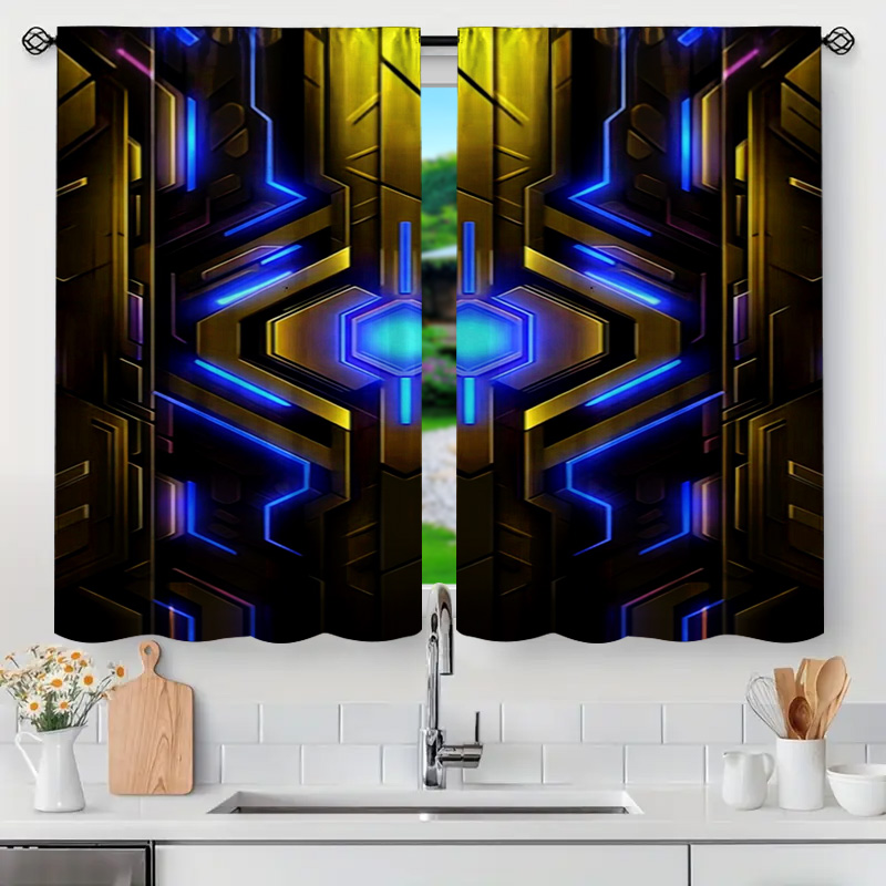 2pcs Geometric Tech Curtains w - مراجعة Office Tech Decor وسعره