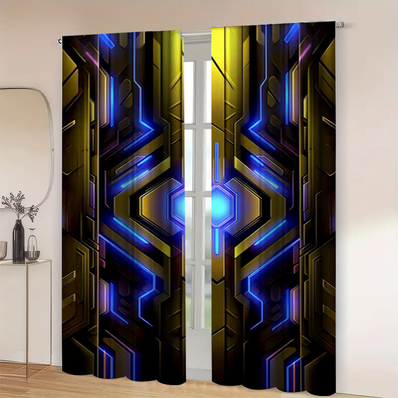 2pcs Geometric Tech Curtains w - مراجعة Office Tech Decor وسعره
